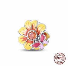 💖 Silber Charm Anhänger BLÜTE BLUME mit SCHMETTERLING für Pandora Armband 💖