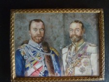 Miniatur Gemälde Zar Nikolaus II Russland und sein Cousin Georg V England