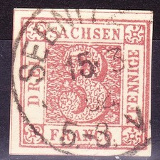 Sachsen Nr. 1 Fournier Fälschung Stempel Sebnitz , Trennline 3 Seiten sichtbar