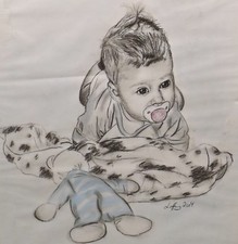 "Baby with pacifier and cuddly