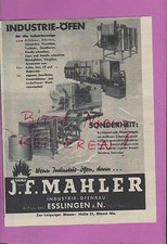 ESSLINGEN, Werbung 1936, J. F. Mahler Industrie-Ofenbau