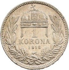 FITZ Österreich Ungarn Franz Joseph Krone Korona 1916 Kremnitz Silber µFIM1878