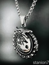 Drache Wolf Kopf Wikinger Anhänger Edelstahl Kette Sonne Mond Kreis Biker 324B