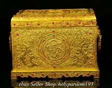 11.6" Old Chinese Purple Bronze 24K Gold Gilt Dynasty Dragon Box inkstone Statue