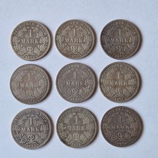 9x 1 eine Deutsche Mark 1875 komplett (A B C D E F G H J) Deutsches Reich Silber
