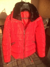 steppjacke damen rot mit schwarzem Pelzimitatkragen Gr. 42 Jean Pascale Langarm