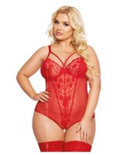 Body ouvert rot XXL Size Plus Spitze Tüll Bügel Cups große Größen sexy Dessous