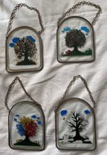 Vintage Glasfensterbilder Set | Handbemalt | 4 Jahreszeiten | bleiverglast