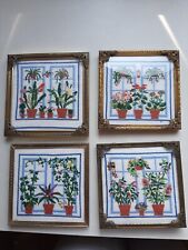 4 Stickbilder Blumenfenster, fertig, gerahmt