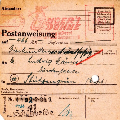 Postanweisung sbz 1946 - sbz,