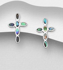 925 Sterling Silber Kreuz Push-Back Ohrringe mit schimmernder Abalone Muschel