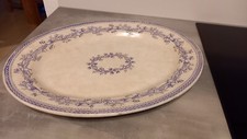 Antiquität,  große Servierplatte, blau-weiß, oval, Porzellan, Stempel, gebraucht
