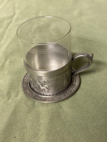 Zinn teeglas mit zinnteller - teeglas,