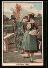 Ansichtskarte Tracht aus Vierlanden, Reklame für Apollinaris Mineralwasser 1911 