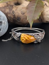 Antik Armband Silber 800 Schmuck Armreif Butterscotch Bernstein Rose alt