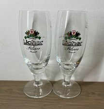 2 alte Licher Bier Gläser Pokal 0,2l Brauerei Ihring Melchior Hessenmädchen Gold