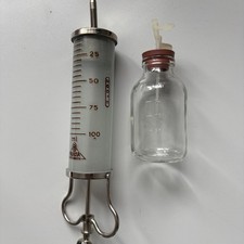 Vintage Glasspritze 100 ml HENKE-JECTA + Glasflasche – medizinisches Gerät DDR￼