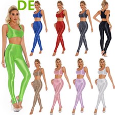 DE Frauen Bluse Strumpfhosen Set U-Ausschnitt Weste Mit Hose Gymnastik Anzüge