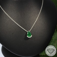 Wert 1290 € Brillant Smaragd Anhänger mit Kette 585 14 Karat Weiß Gold xxyy
