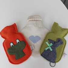 Wärmflasche mit Bezug Kinder, Maus, Frosch, Herz, Orange, Grün, Wollweiß Herz