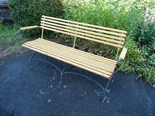 alte Gartenbank um 1900 Holz Schmiedeeisen Armlehnen klappbar Länge 158 cm Bank