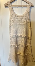Häkel Kleid Träger Boho Creme weiß neu