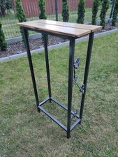 Kamin Holz Regal aus Eiche & Metall handgefertigt 26cm x 50cm Höhe: 112cm