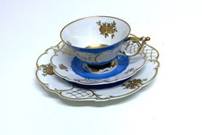 Sammeltasse 3-teilig Gedeck, Porzellan, VOLKSTEDT, Goldrand, blau, weiß, gold