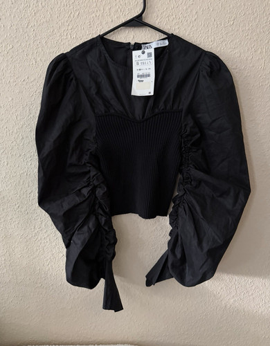 Zara damen bluse crop schwarz - zara,