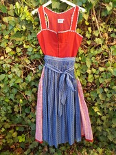 wie NEU - COUNTRY LINE - klassisches rot blaues Midi Dirndl Leinen Mix Gr. 36