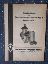 ORIGINAL BESCHREIBUNG SUM Vergaser BVF TYP K 1956 DDR REGISTERVERGASER