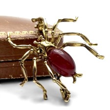 VINTAGE GOLD BROSCHE SPINNE KARNEOL ANDREAS DAUB PFORZHEIM 1960er JAHRE