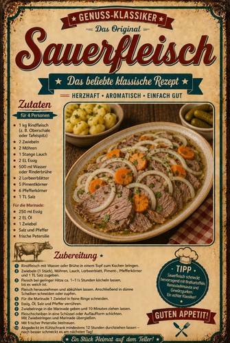 Retro blechschild sauerfleisch - retro,