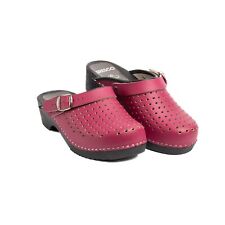 Punkte Schwedische Holzclogs aus Leder mit Schnalle niedriger Absatz geschlossen