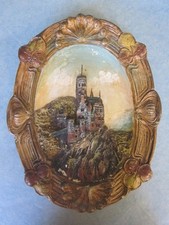 Antiker Keramik Relief Wandteller erhabenes Motiv Burg Lichtenstein farbig