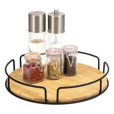 B-Ware eluno Drehteller, Metall mit Bambusboden Ø ca 30 cm, Gewürzregal, schwarz