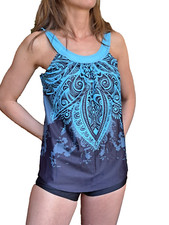 Damen Tankini 2 Teiler Bademode Hotpants Shirt Set Shapewear Tankini Marine M/38