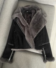 Zara Leder Jacke mit Kunstfell 