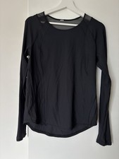 Lululemon Damen Langarmshirt Schwarz Größe 8 mit Aussparungen Top Zustand