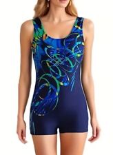 Damen Einteiliger Wettkampf-Badeanzug mit digitalem Print, L (40/42)