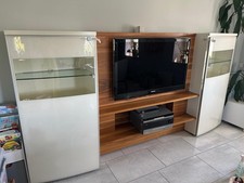 Wohnwand Weiß TV Lowboard Holz, Moderner Wohnzimmerschrank, Anbauwand