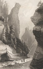 PAYNE (*1812) nach MAYER (*1791), Felsenschlucht mit Wanderern, Sst. Romantik