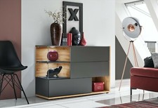 Sideboard Kommode Schrank Anrichte SB SILK Wotan Anthrazit Led Bel. Push - Click