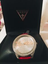 Guess Damen uhr Diamanten Armbanduhr Lederarmband Rot Echtes Leder Original box