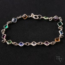 Armband bunte Strasssteine 925 Silber Vergoldet 17cm Vintage Second Hand Schmuck