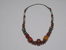 Antike Afrika Collier Kette Bernstein Koralle Türkis Malachit Glas Perle Silber