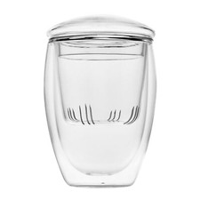 Doppelwandiges Teeglas mit Glassieb und -deckel all-in-one Borosilikatglas 350ml
