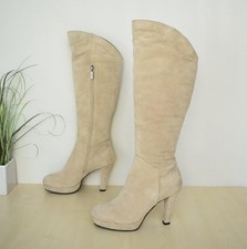 beige Rosa Rot Wildleder High Heel Stiefel Gr. 37 - NEU