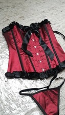NEU Satin Korsett Bordeaux Rot Cosplay Steampunk Corsage Weinrot Schleifen LARP
