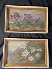 2 Ölbilder gerahmt "Gebirgsblumen" 18 x 30,5 cm Falzmaß